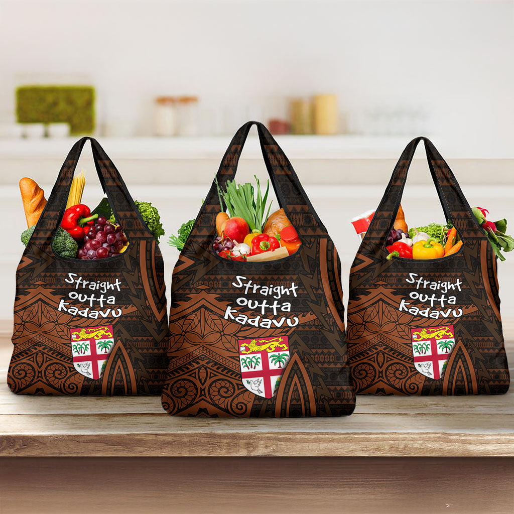 Straight Outta Kadavu Fiji Grocery Bag Tribal Polynesian Tattoo Coat Of Arms Flag