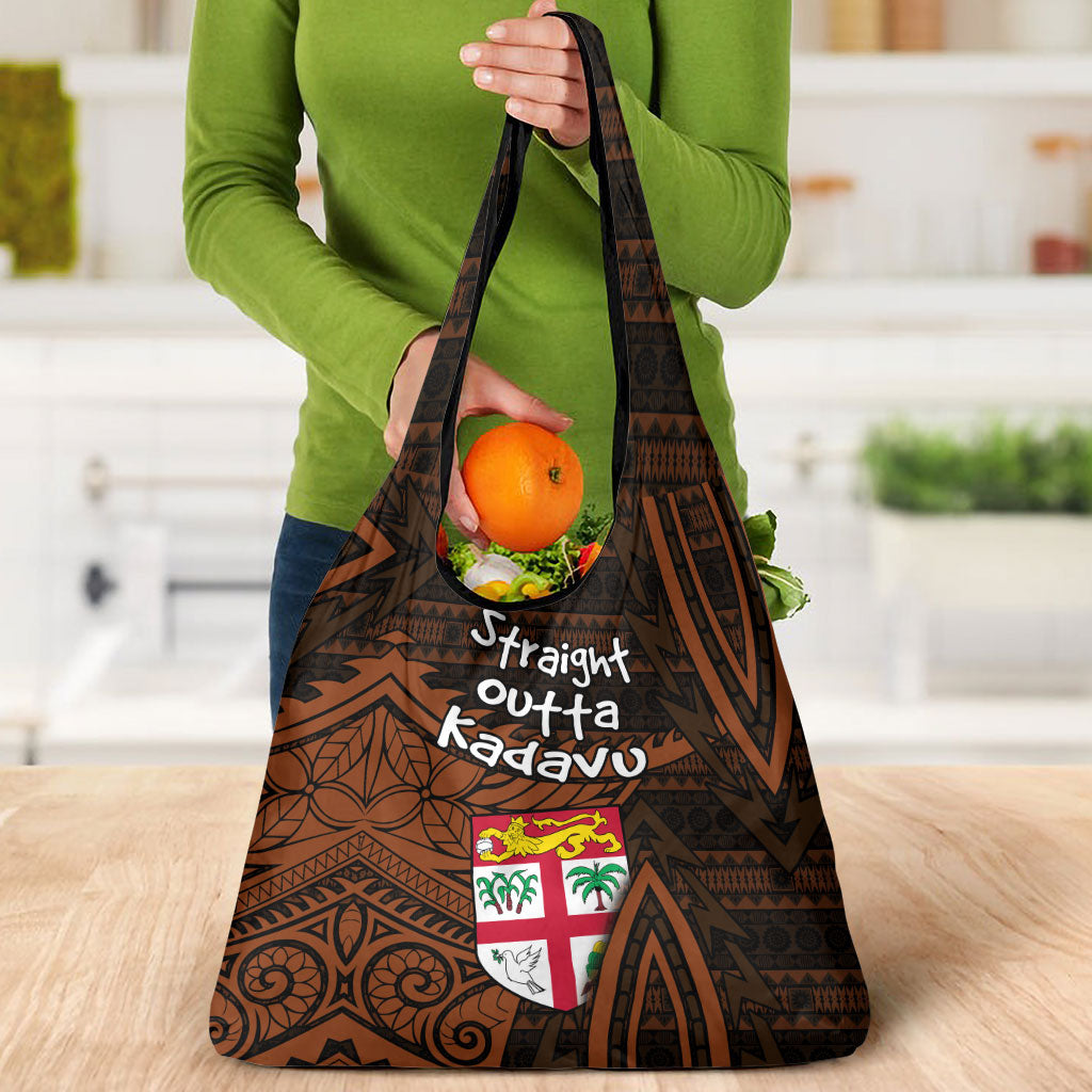Straight Outta Kadavu Fiji Grocery Bag Tribal Polynesian Tattoo Coat Of Arms Flag