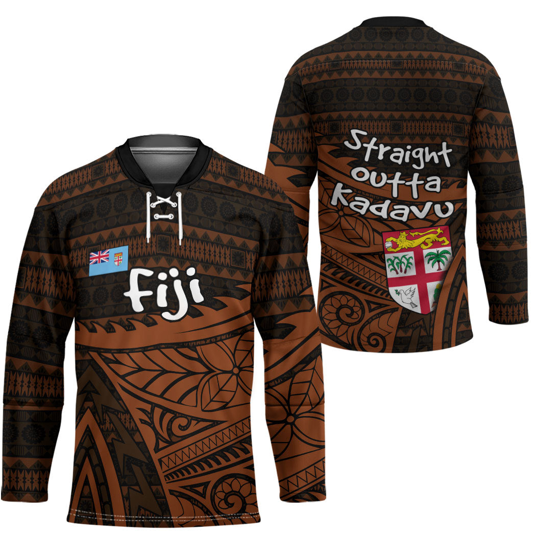 Straight Outta Kadavu Fiji Hockey Jersey Tribal Polynesian Tattoo Coat Of Arms Flag