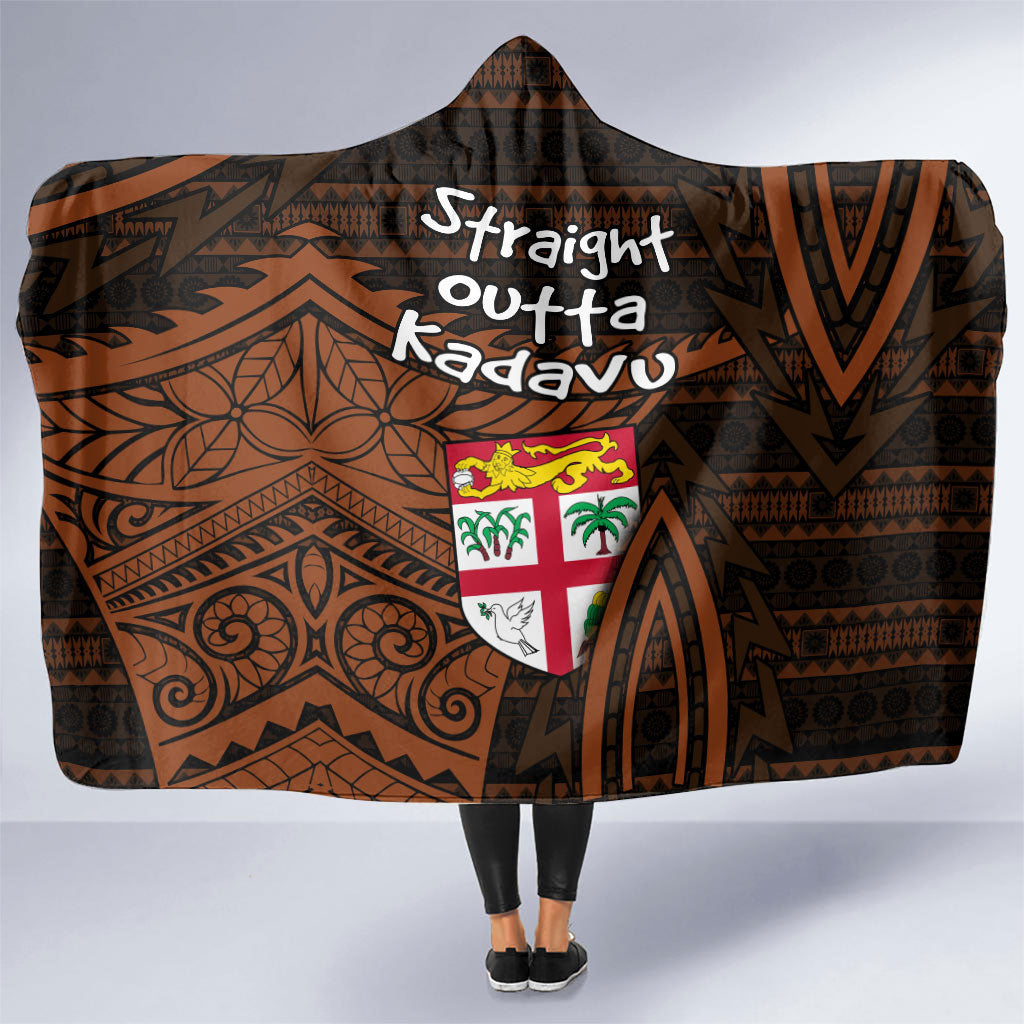 Straight Outta Kadavu Fiji Hooded Blanket Tribal Polynesian Tattoo Coat Of Arms Flag
