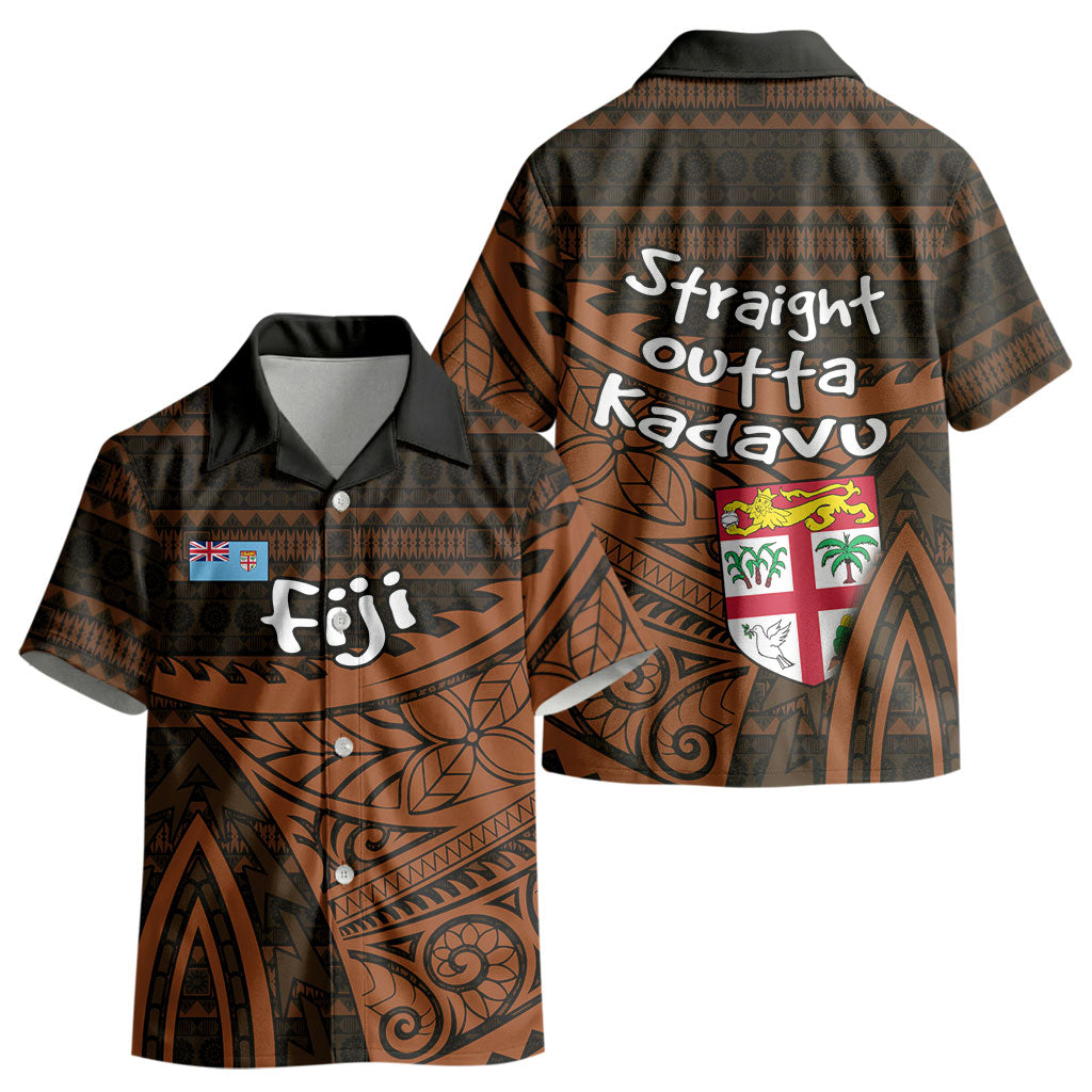 Straight Outta Kadavu Fiji Kid Hawaiian Shirt Tribal Polynesian Tattoo Coat Of Arms Flag