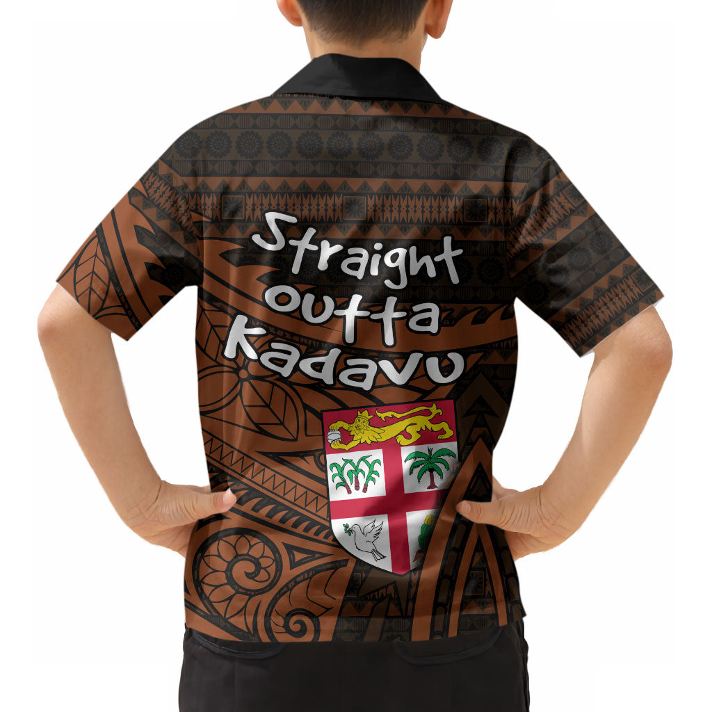 Straight Outta Kadavu Fiji Kid Hawaiian Shirt Tribal Polynesian Tattoo Coat Of Arms Flag