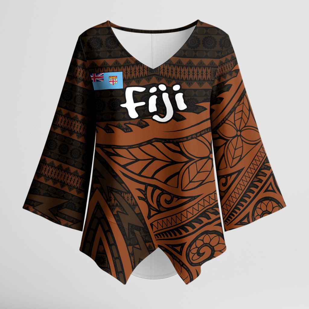 Straight Outta Kadavu Fiji Kimono Sleeve Blouse Tribal Polynesian Tattoo Coat Of Arms Flag