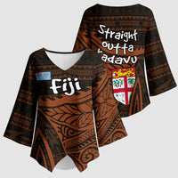 Straight Outta Kadavu Fiji Kimono Sleeve Blouse Tribal Polynesian Tattoo Coat Of Arms Flag