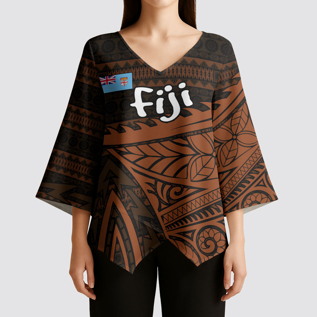 Straight Outta Kadavu Fiji Kimono Sleeve Blouse Tribal Polynesian Tattoo Coat Of Arms Flag