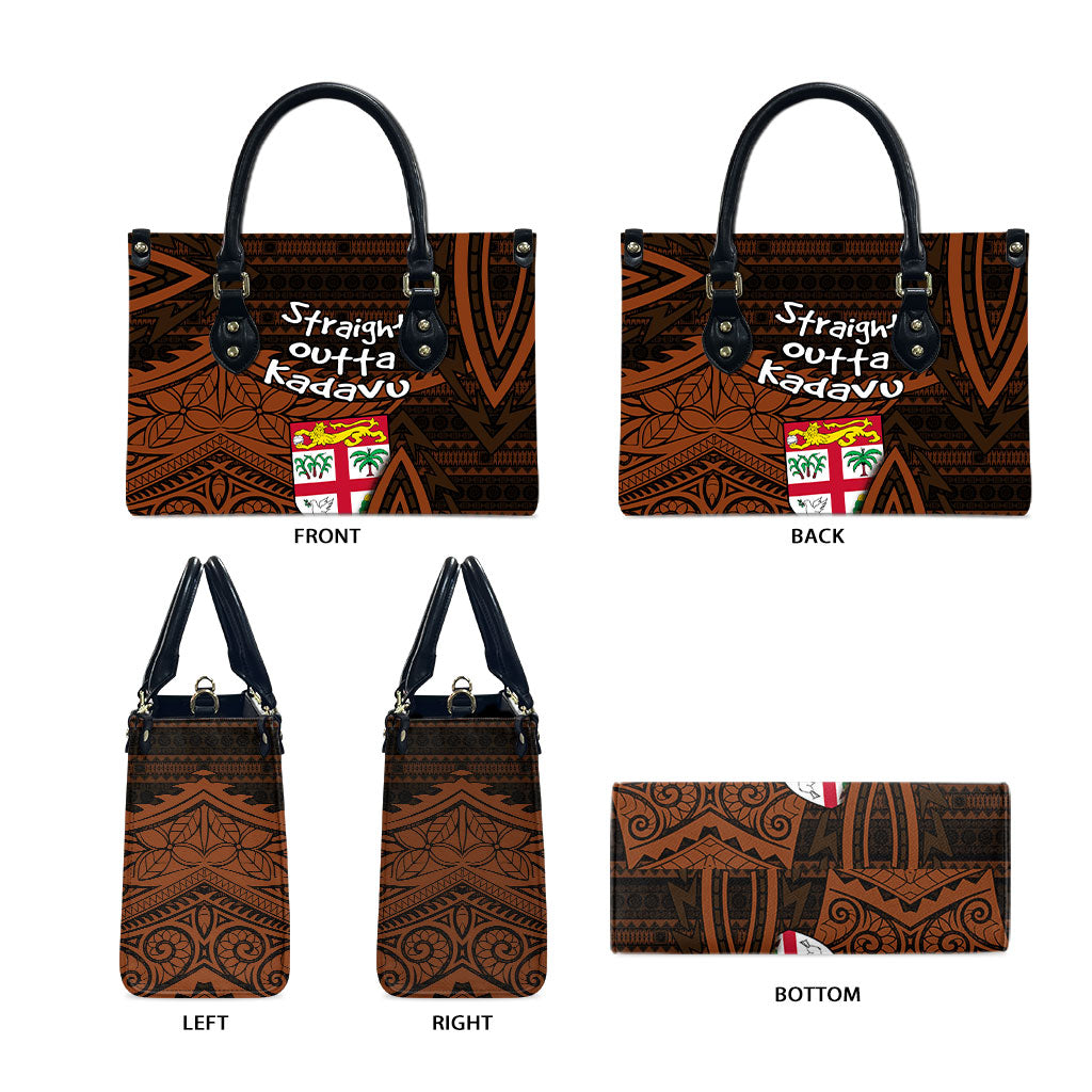 Straight Outta Kadavu Fiji Leather Bag Tribal Polynesian Tattoo Coat Of Arms Flag
