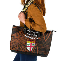 Straight Outta Kadavu Fiji Leather Tote Bag Tribal Polynesian Tattoo Coat Of Arms Flag