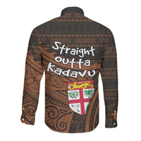 Straight Outta Kadavu Fiji Long Sleeve Button Shirt Tribal Polynesian Tattoo Coat Of Arms Flag