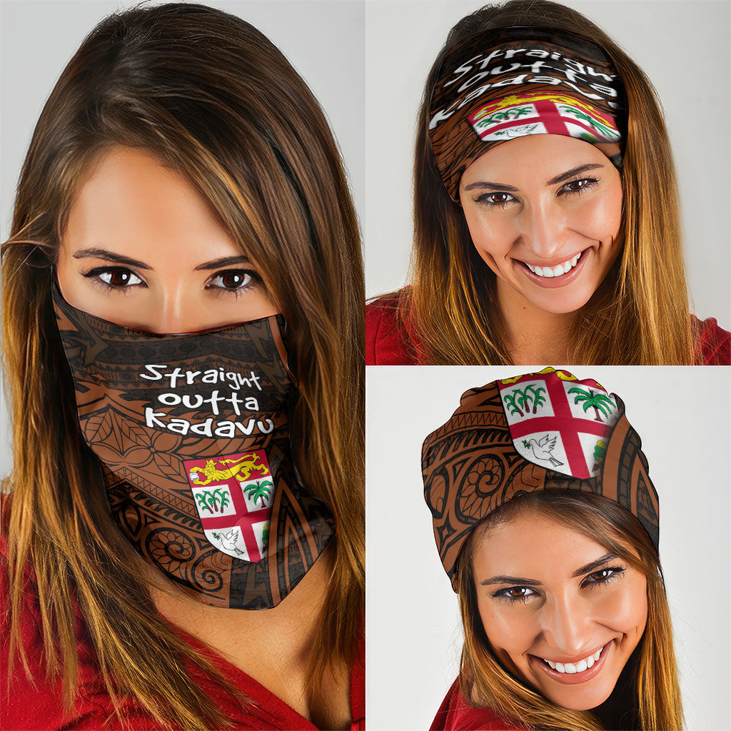 Straight Outta Kadavu Fiji Neck Gaiter Tribal Polynesian Tattoo Coat Of Arms Flag