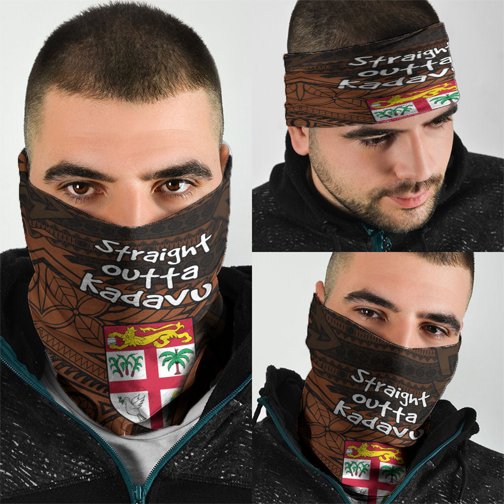 Straight Outta Kadavu Fiji Neck Gaiter Tribal Polynesian Tattoo Coat Of Arms Flag