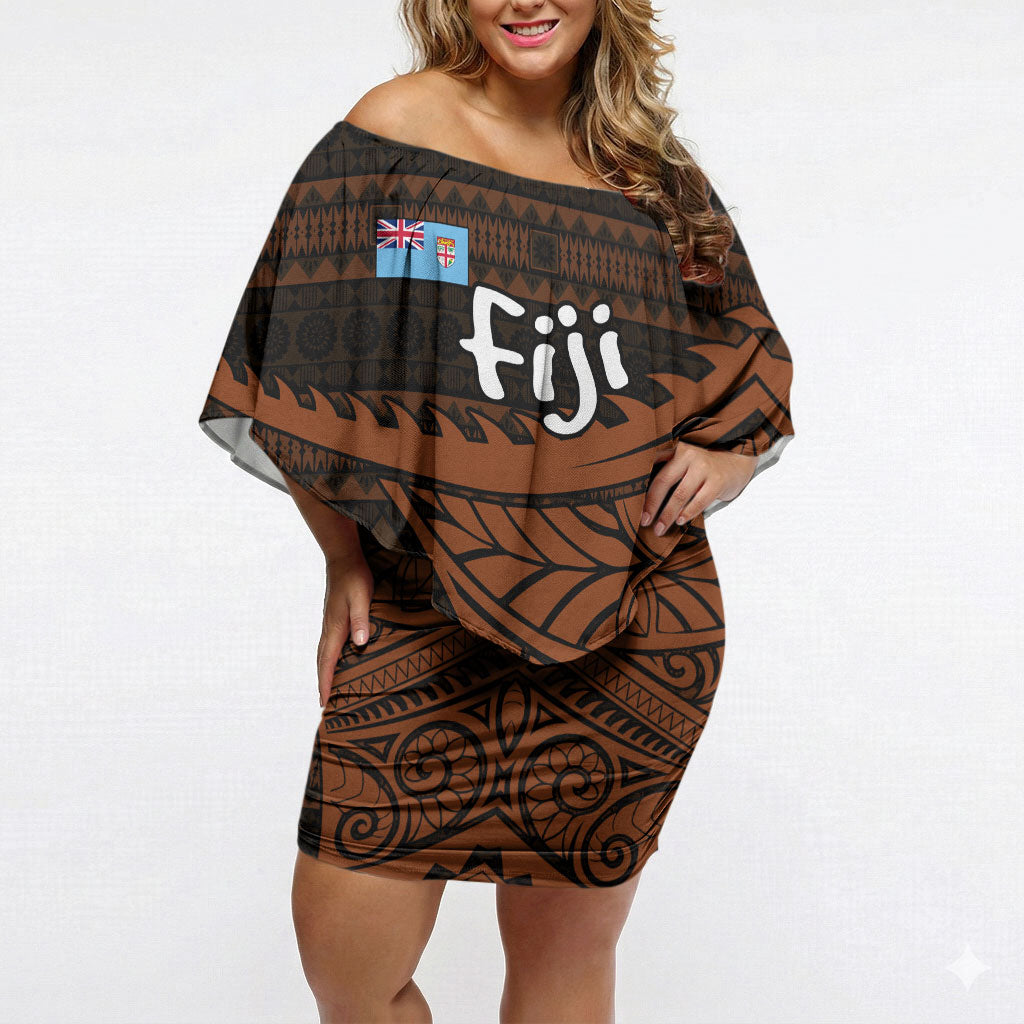Straight Outta Kadavu Fiji Off Shoulder Short Dress Tribal Polynesian Tattoo Coat Of Arms Flag
