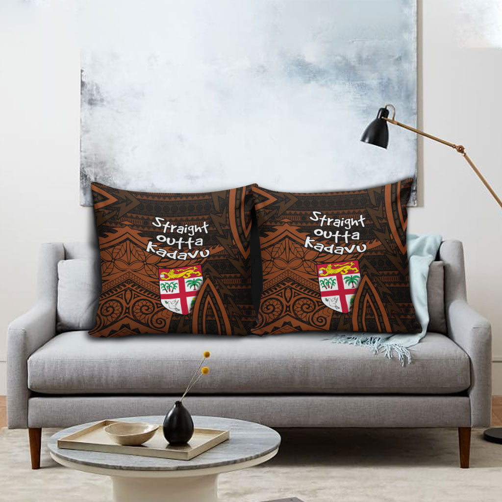 Straight Outta Kadavu Fiji Pillow Cover Tribal Polynesian Tattoo Coat Of Arms Flag