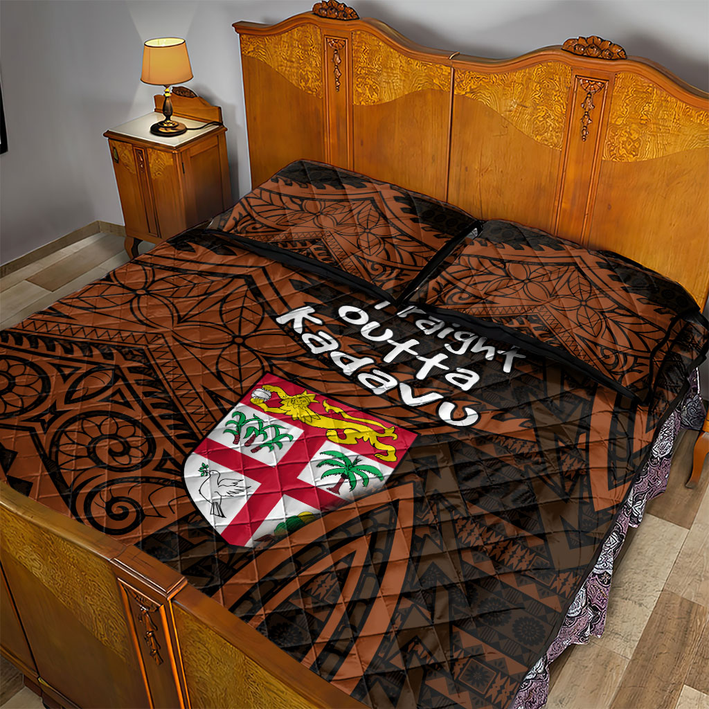 Straight Outta Kadavu Fiji Quilt Bed Set Tribal Polynesian Tattoo Coat Of Arms Flag