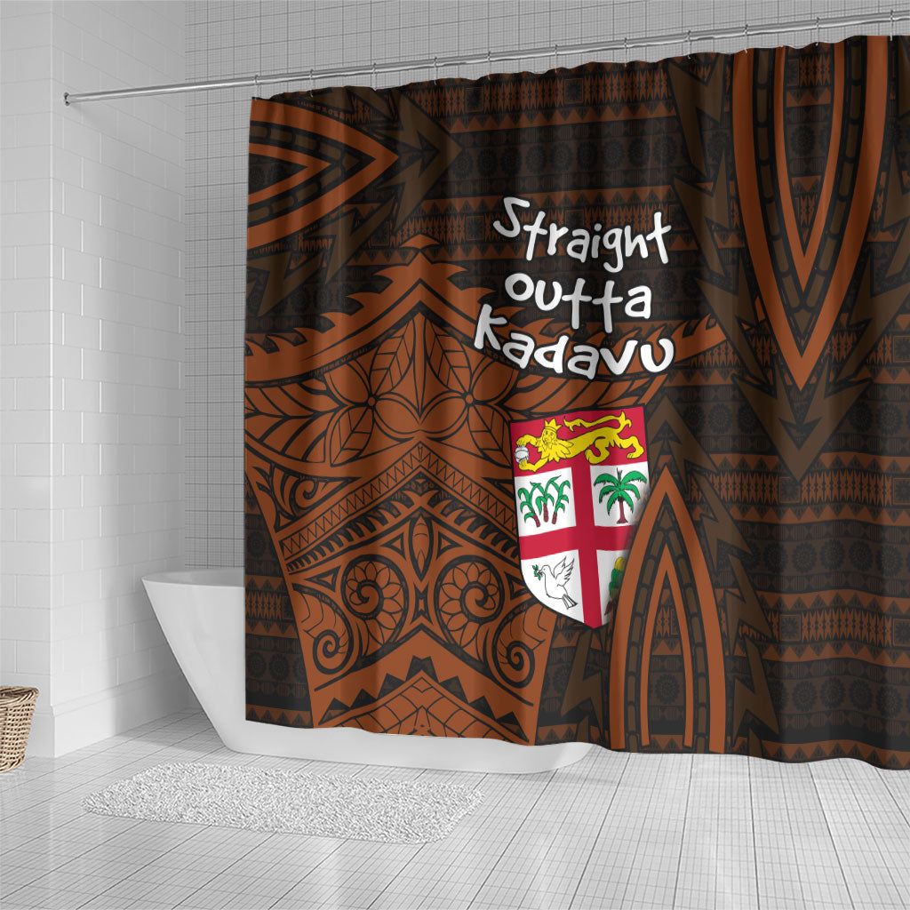 Straight Outta Kadavu Fiji Shower Curtain Tribal Polynesian Tattoo Coat Of Arms Flag