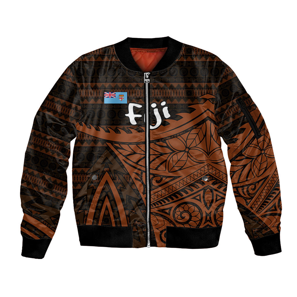 Straight Outta Kadavu Fiji Sleeve Zip Bomber Jacket Tribal Polynesian Tattoo Coat Of Arms Flag