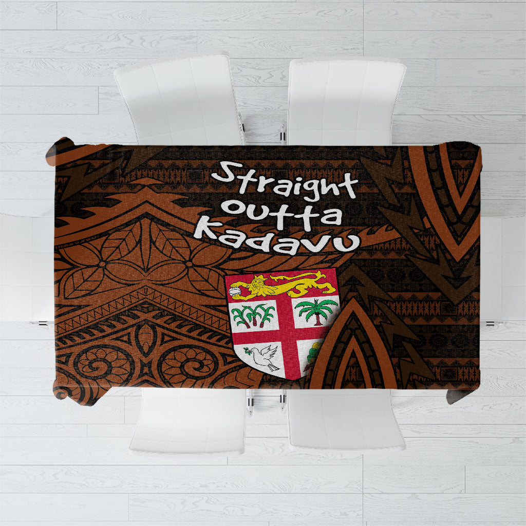 Straight Outta Kadavu Fiji Tablecloth Tribal Polynesian Tattoo Coat Of Arms Flag