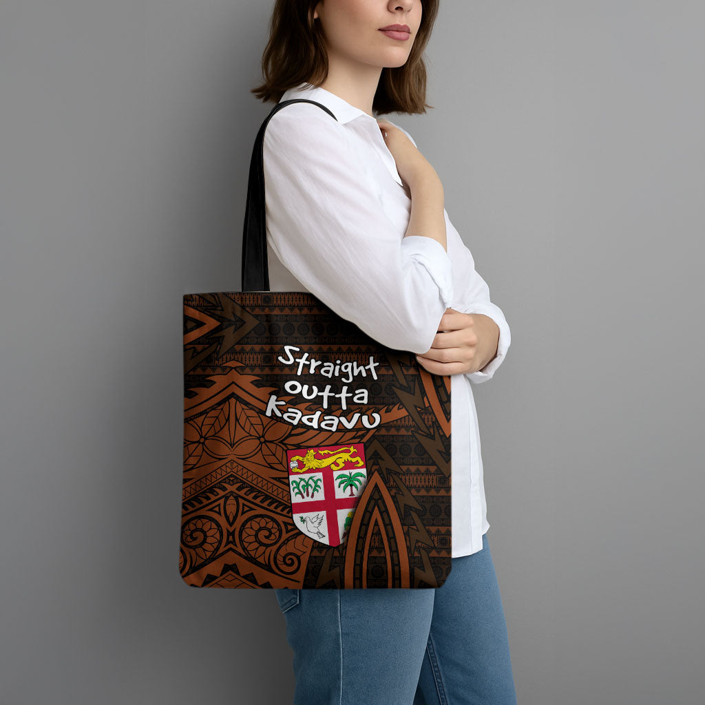 Straight Outta Kadavu Fiji Tote Bag Tribal Polynesian Tattoo Coat Of Arms Flag