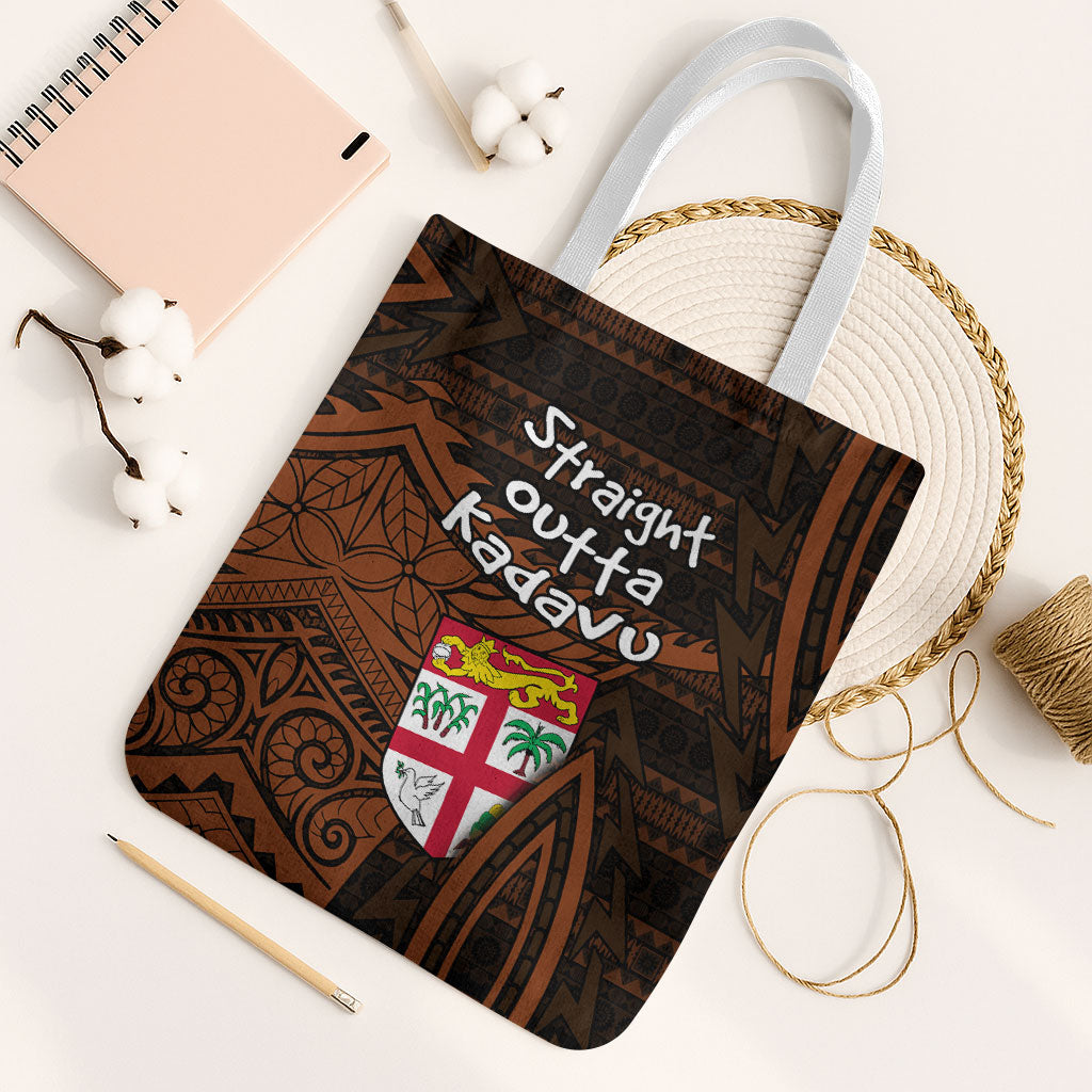 Straight Outta Kadavu Fiji Tote Bag Tribal Polynesian Tattoo Coat Of Arms Flag