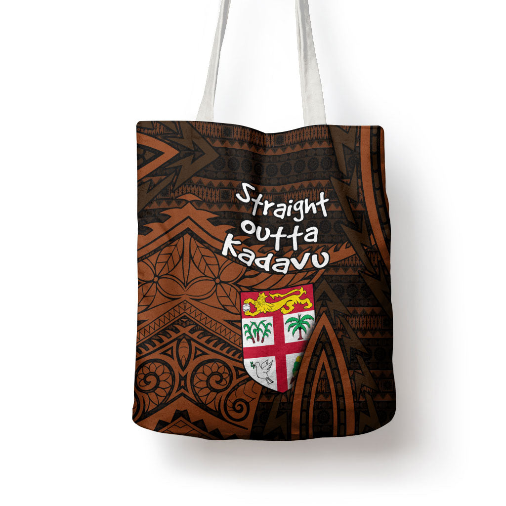 Straight Outta Kadavu Fiji Tote Bag Tribal Polynesian Tattoo Coat Of Arms Flag