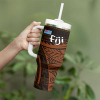 Straight Outta Kadavu Fiji Tumbler With Handle Tribal Polynesian Tattoo Coat Of Arms Flag