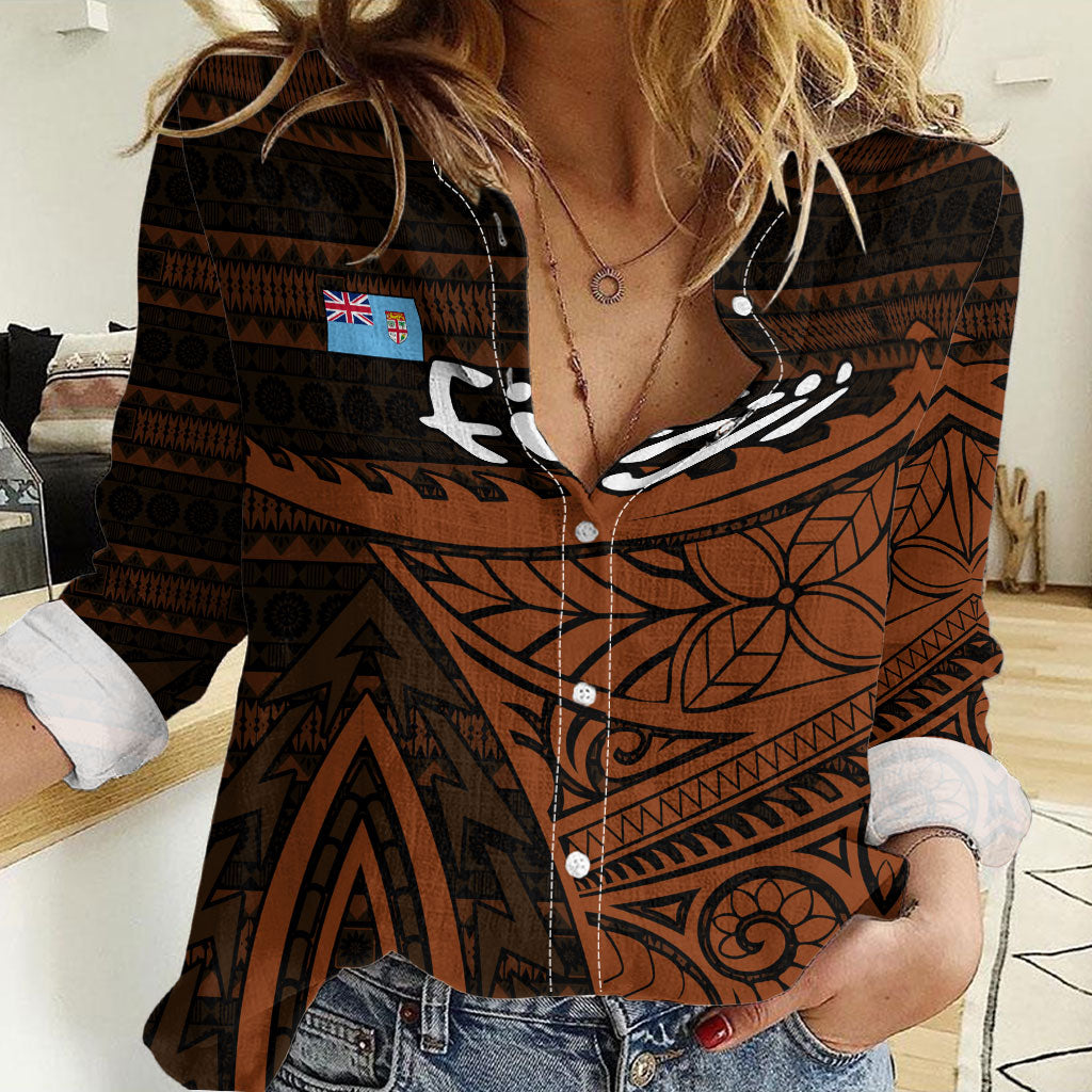 Straight Outta Kadavu Fiji Women Casual Shirt Tribal Polynesian Tattoo Coat Of Arms Flag