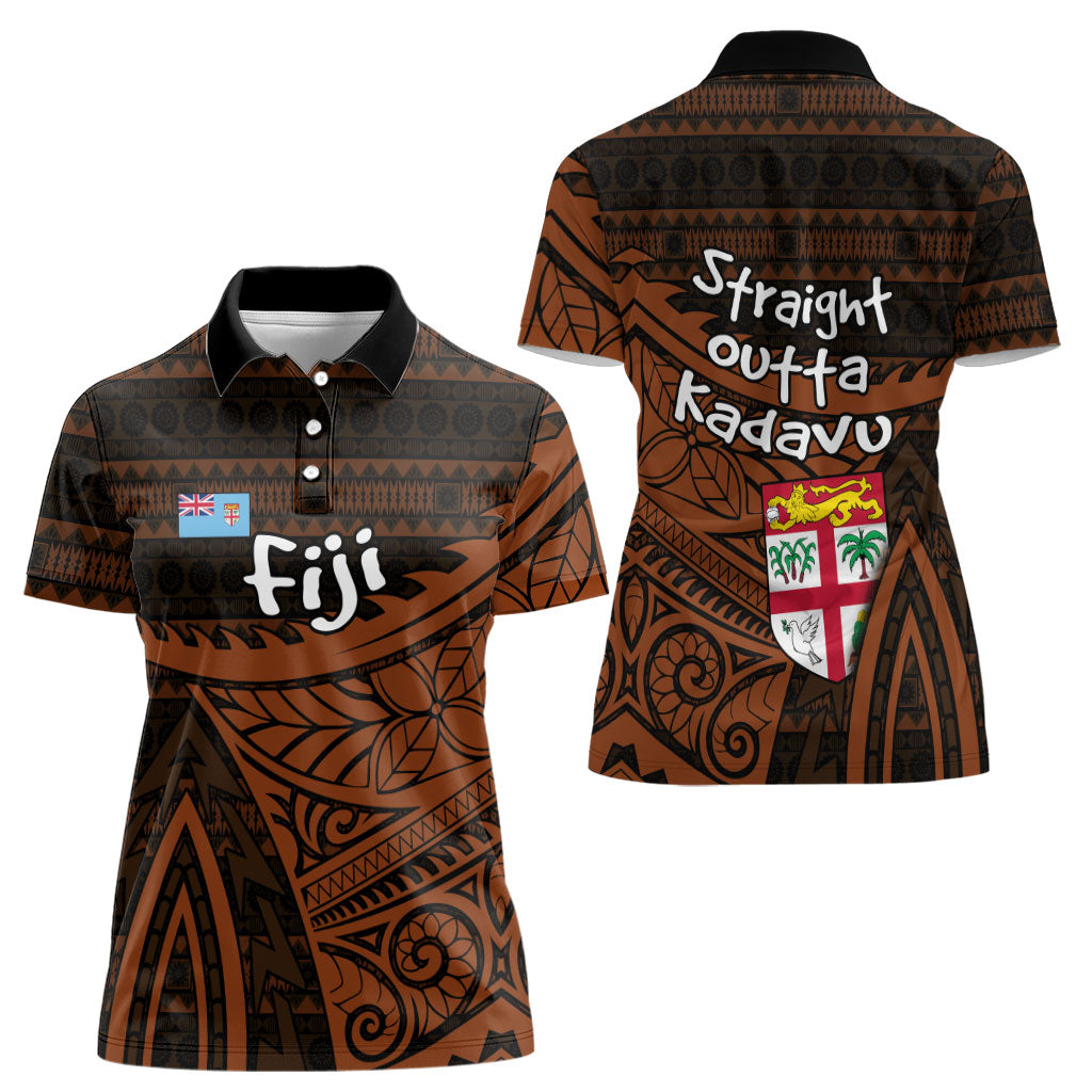 Straight Outta Kadavu Fiji Women Polo Shirt Tribal Polynesian Tattoo Coat Of Arms Flag