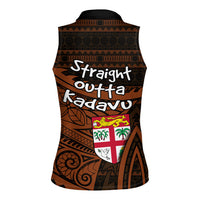Straight Outta Kadavu Fiji Women Sleeveless Polo Shirt Tribal Polynesian Tattoo Coat Of Arms Flag