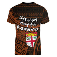 Straight Outta Kadavu Fiji Women V-Neck T-Shirt Tribal Polynesian Tattoo Coat Of Arms Flag