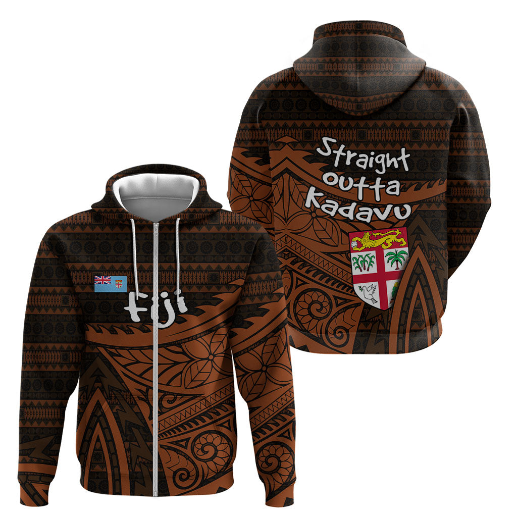 Straight Outta Kadavu Fiji Zip Hoodie Tribal Polynesian Tattoo Coat Of Arms Flag