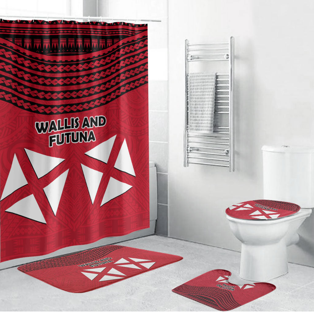Wallis And Futuna Bathroom Set Polynesian Tattoo Flag Map
