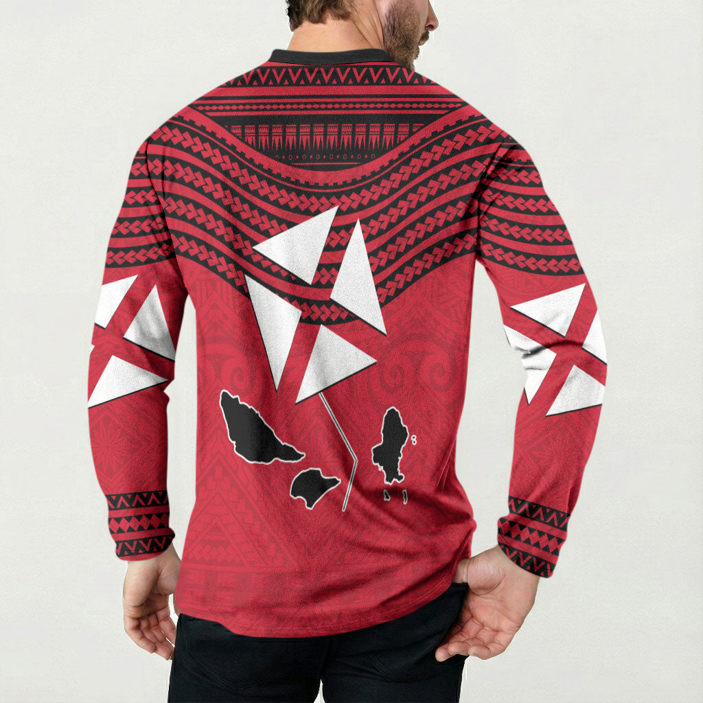 Wallis And Futuna Button Sweatshirt Polynesian Tattoo Flag Map