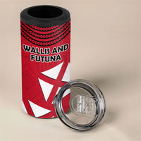 Wallis And Futuna 4 in 1 Can Cooler Tumbler Polynesian Tattoo Flag Map