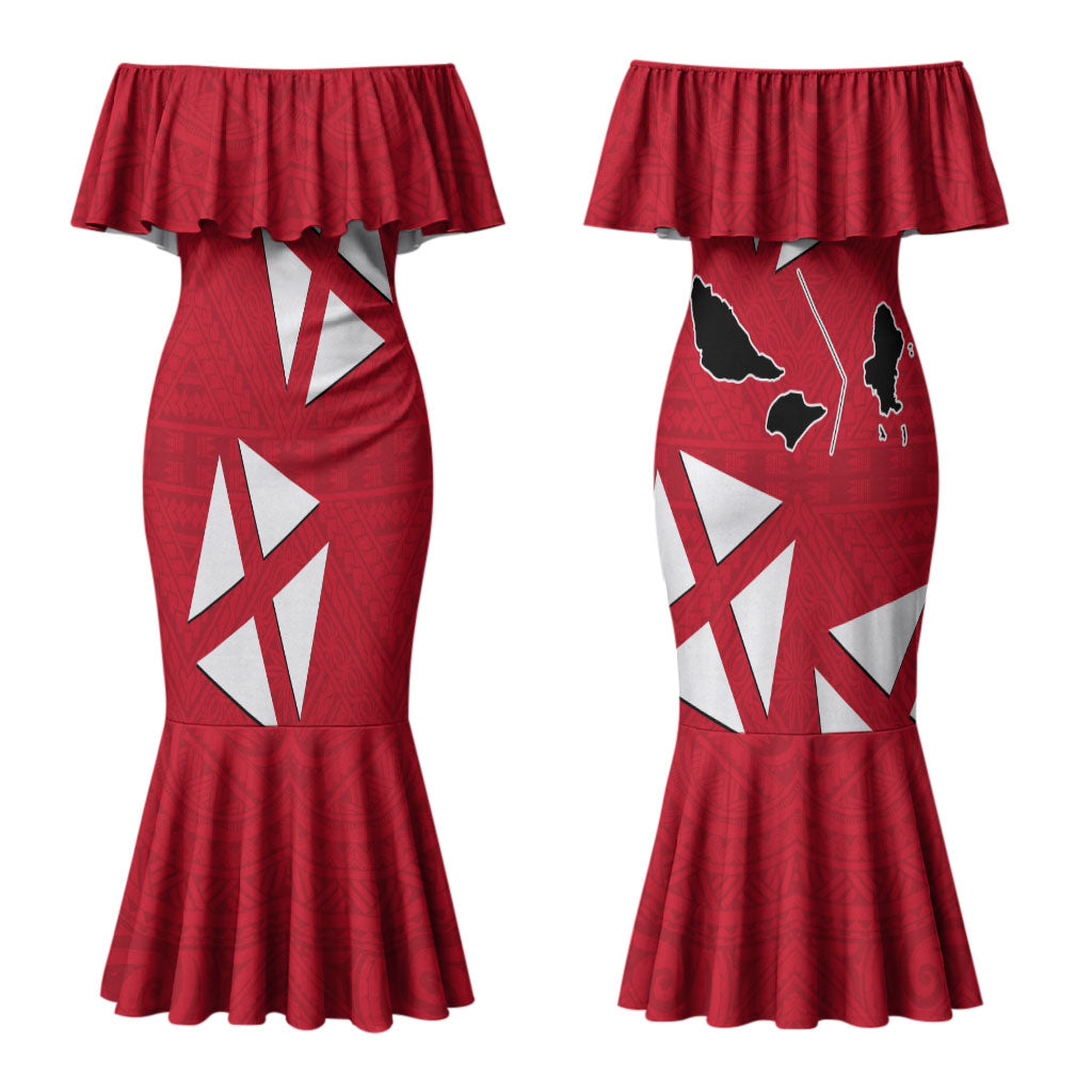 Wallis And Futuna Couples Matching Mermaid Dress and Hawaiian Shirt Polynesian Tattoo Flag Map