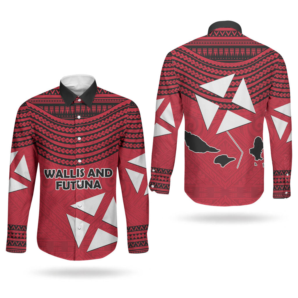 Wallis And Futuna Couples Matching Mermaid Dress and Long Sleeve Button Shirt Polynesian Tattoo Flag Map