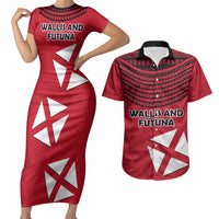 Wallis And Futuna Couples Matching Short Sleeve Bodycon Dress and Hawaiian Shirt Polynesian Tattoo Flag Map