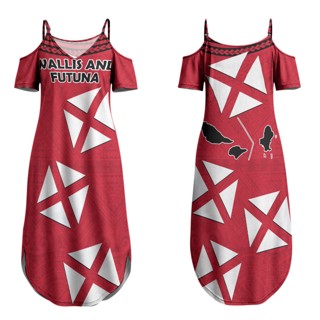 Wallis And Futuna Couples Matching Summer Maxi Dress and Long Sleeve Button Shirt Polynesian Tattoo Flag Map