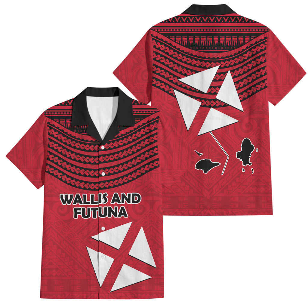 Wallis And Futuna Family Matching Off Shoulder Maxi Dress and Hawaiian Shirt Polynesian Tattoo Flag Map