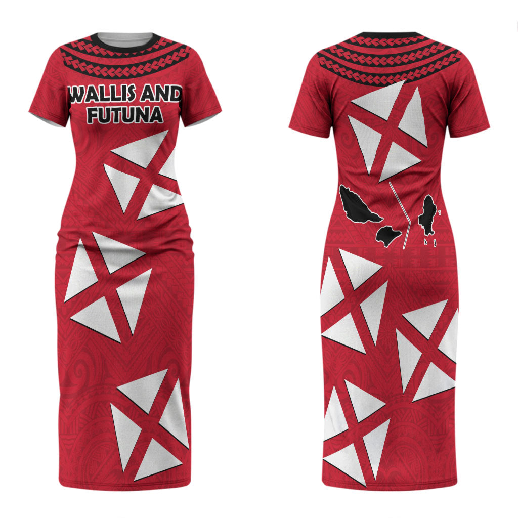 Wallis And Futuna Family Matching Short Sleeve Bodycon Dress and Hawaiian Shirt Polynesian Tattoo Flag Map