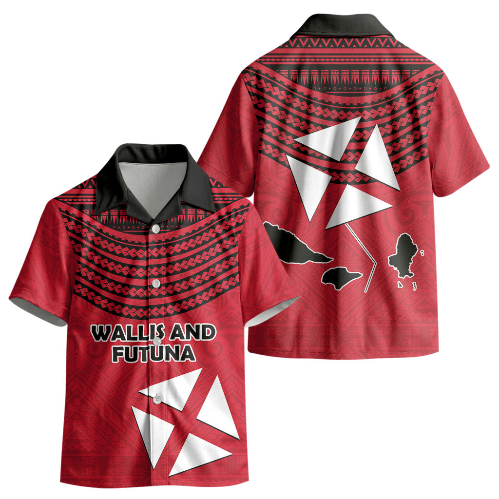 Wallis And Futuna Kid Hawaiian Shirt Polynesian Tattoo Flag Map