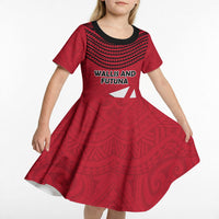 Wallis And Futuna Kid Short Sleeve Dress Polynesian Tattoo Flag Map