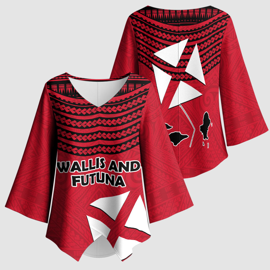 Wallis And Futuna Kimono Sleeve Blouse Polynesian Tattoo Flag Map