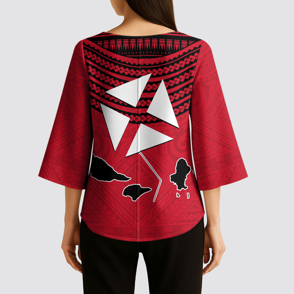 Wallis And Futuna Kimono Sleeve Blouse Polynesian Tattoo Flag Map