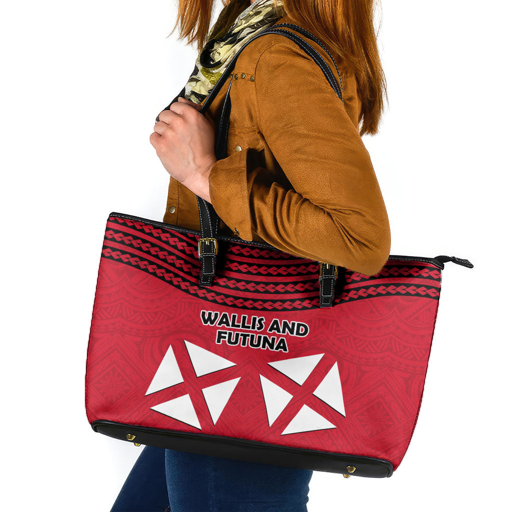Wallis And Futuna Leather Tote Bag Polynesian Tattoo Flag Map