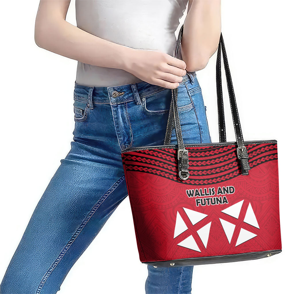 Wallis And Futuna Leather Tote Bag Polynesian Tattoo Flag Map