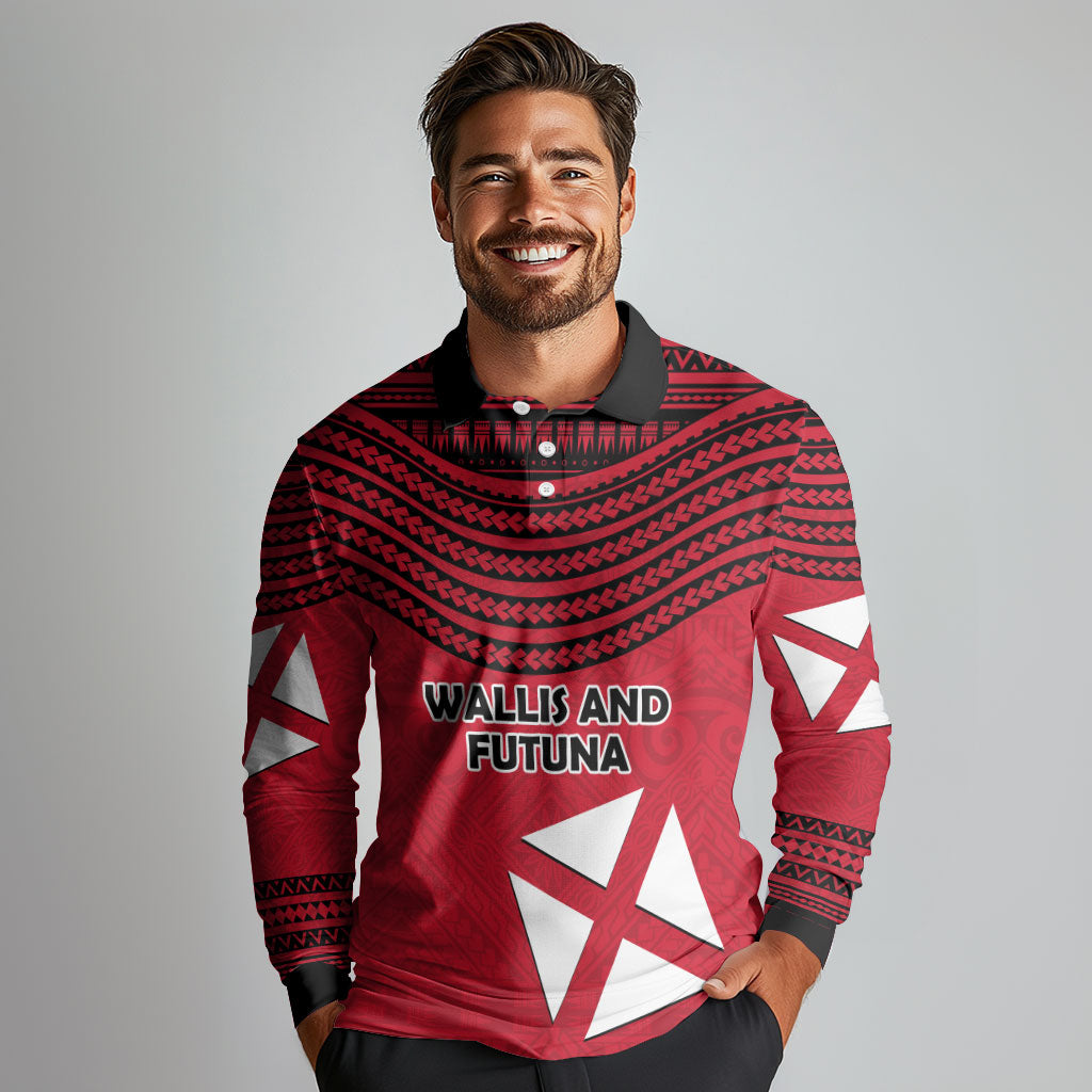 Wallis And Futuna Long Sleeve Polo Shirt Polynesian Tattoo Flag Map