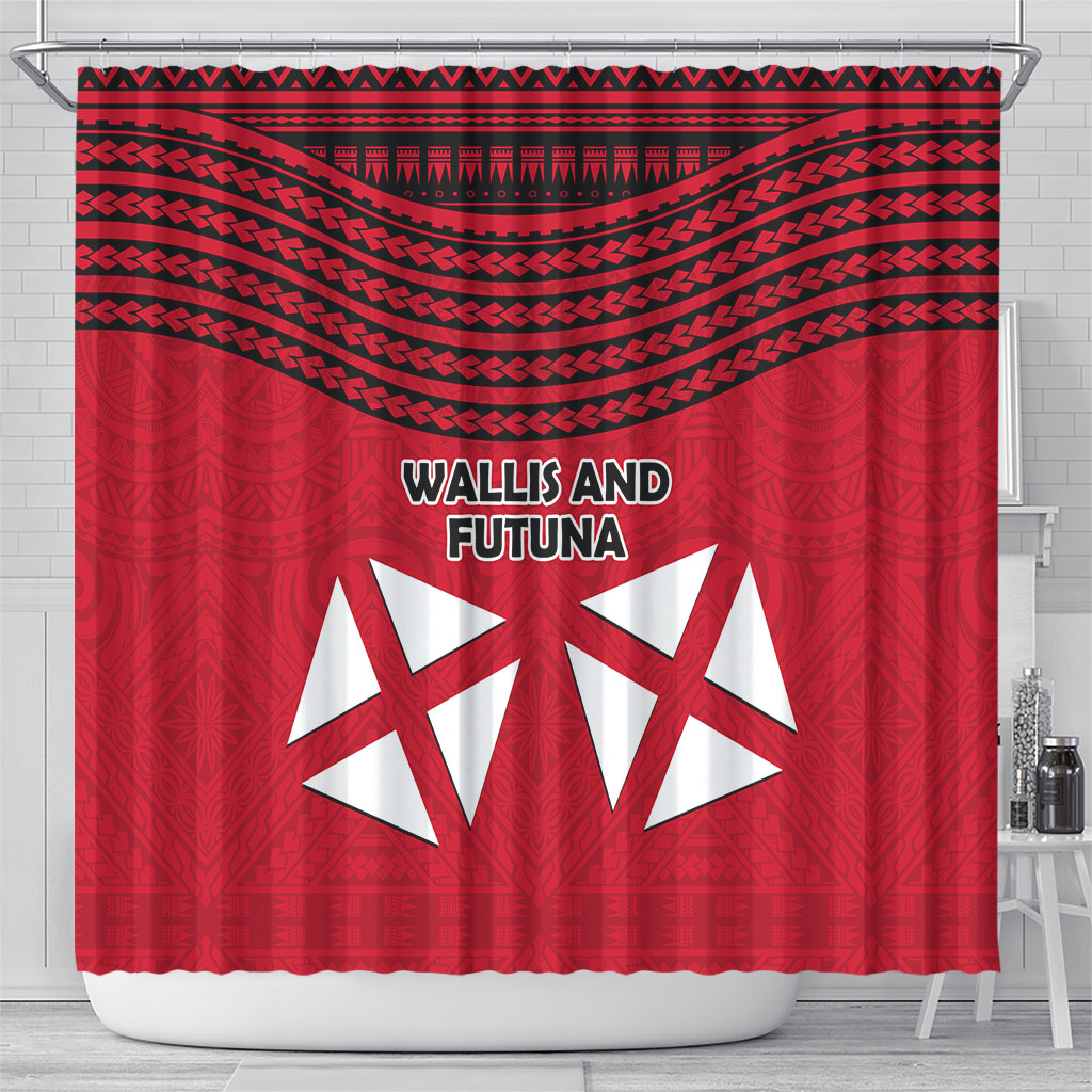 Wallis And Futuna Shower Curtain Polynesian Tattoo Flag Map