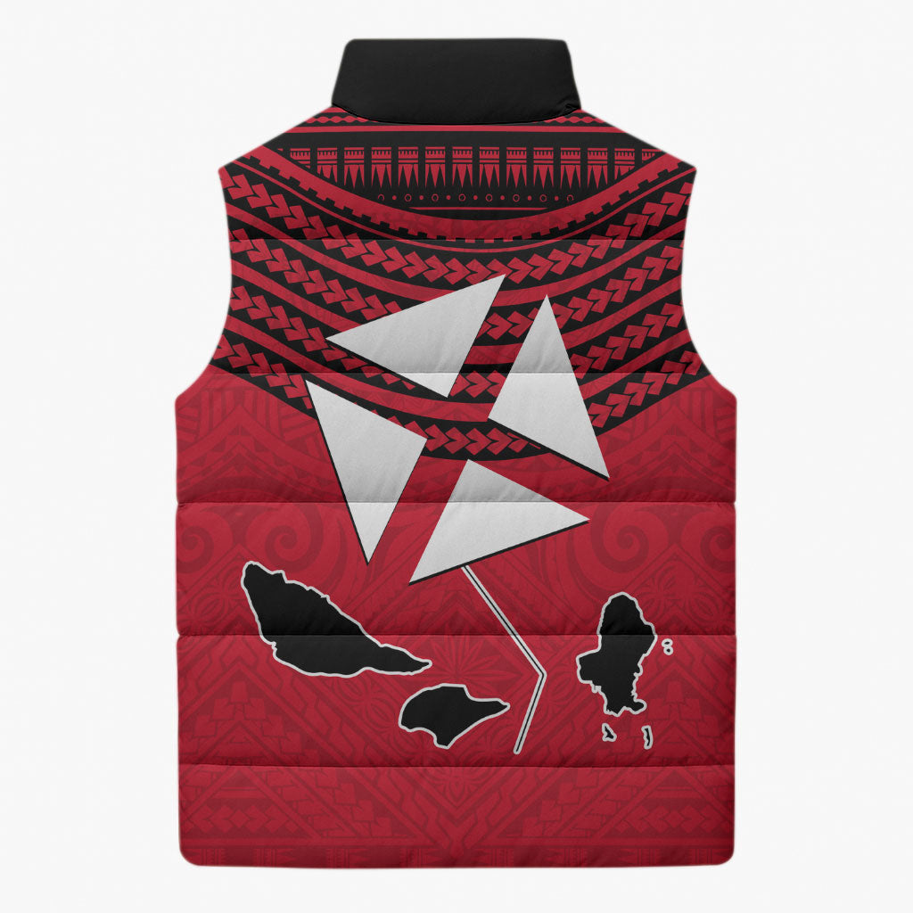 Wallis And Futuna Sleeveless Puffer Jacket Polynesian Tattoo Flag Map