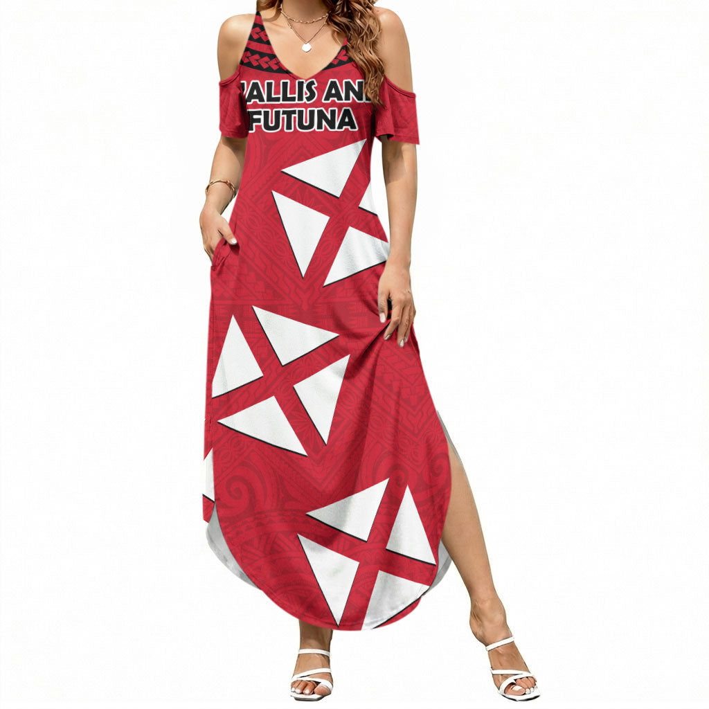 Wallis And Futuna Summer Maxi Dress Polynesian Tattoo Flag Map