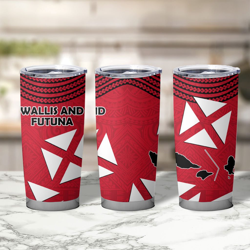 Wallis And Futuna Tumbler Cup Polynesian Tattoo Flag Map