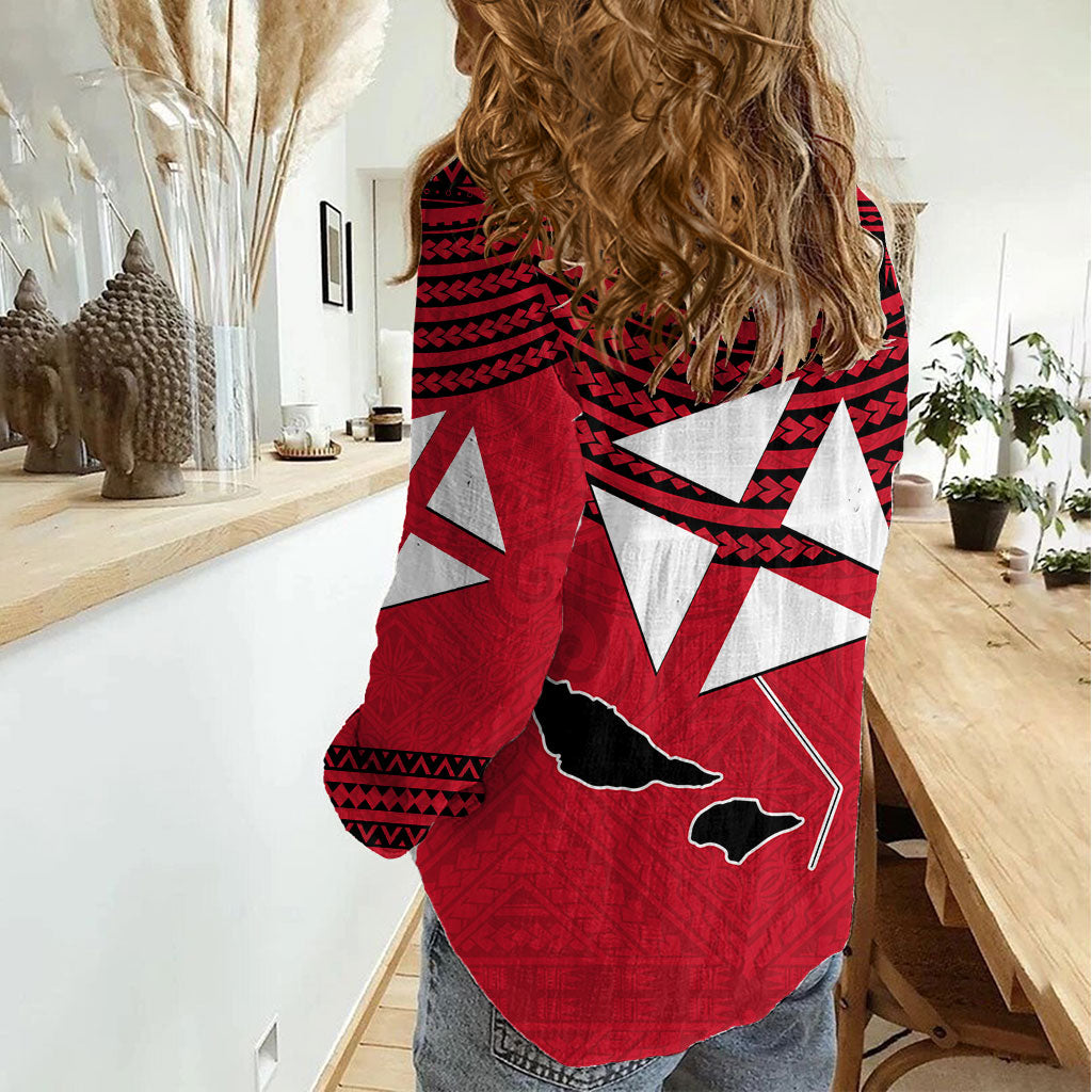 Wallis And Futuna Women Casual Shirt Polynesian Tattoo Flag Map